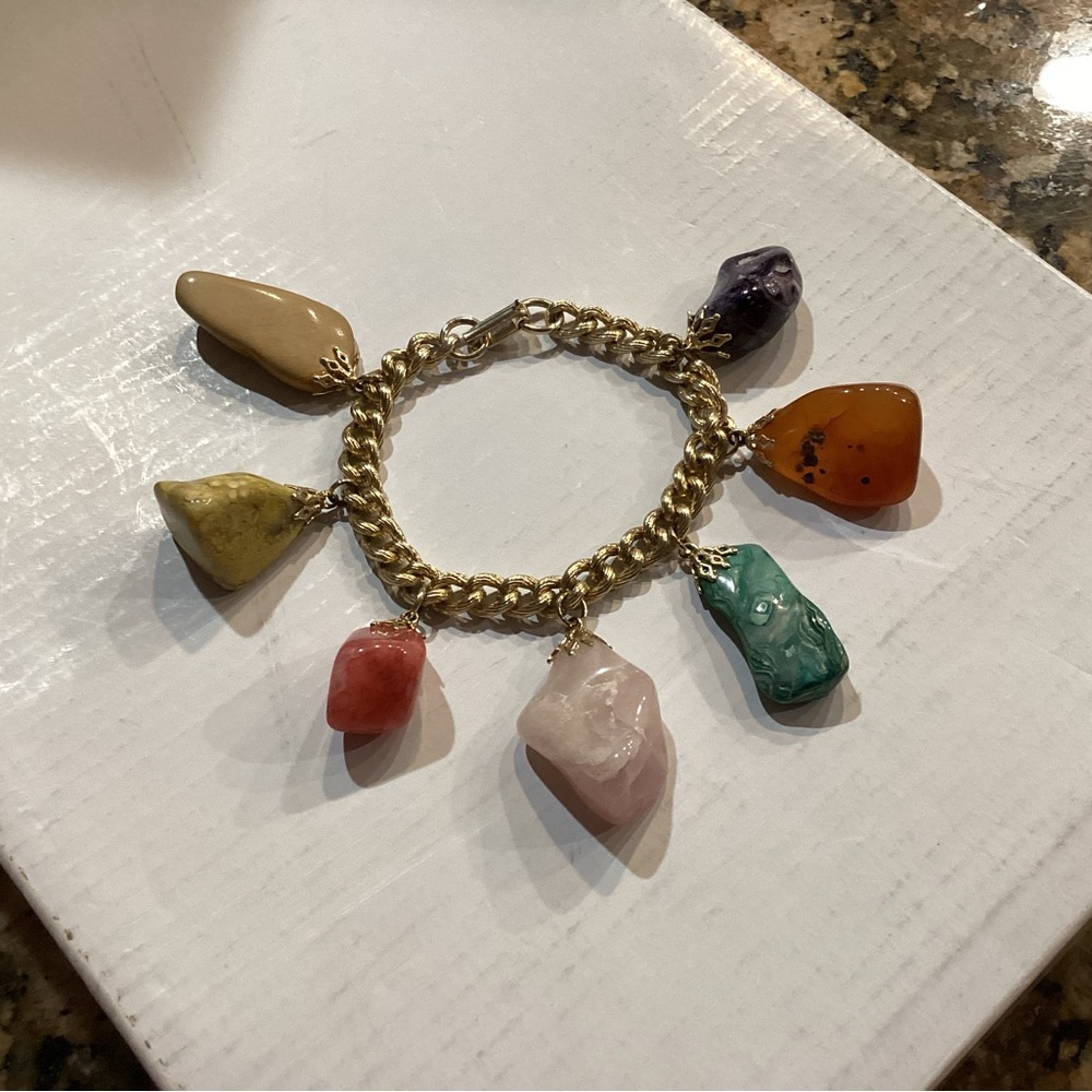 Vintage Charm Bracelet with Polished Stones